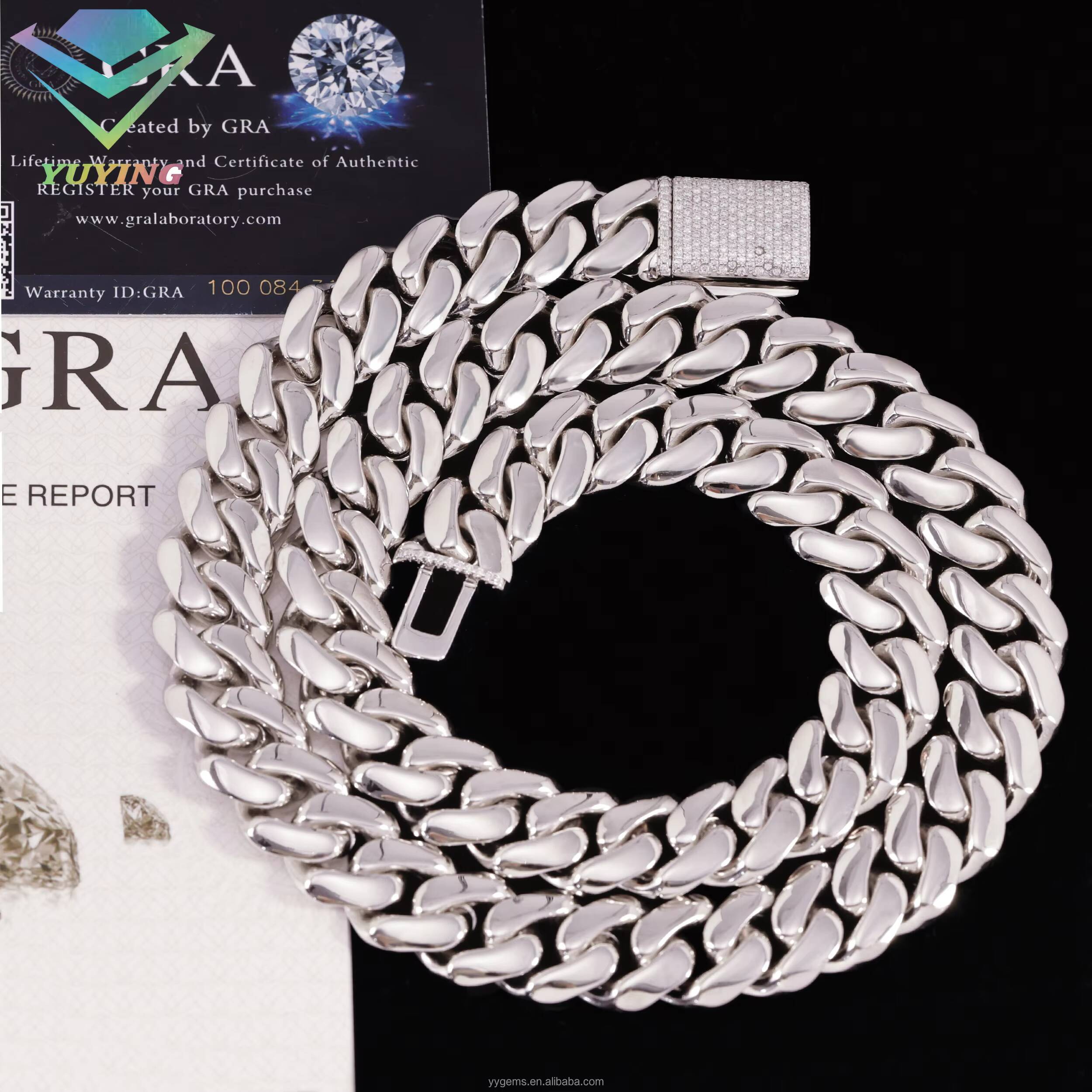 High Polished White Gold Plated 16MM 18MM Miami Cuban Link Chain Solid Silver Men Chain Moissanite Lock Cuban Chain Necklace