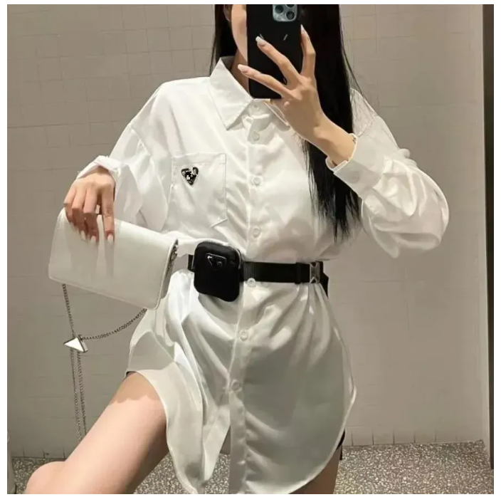 Sashes Blouse Women Silk Blouses Designer Tshirts with Letters Embroidery Fashion Long Sleeve Tee Shirts Casual Tops Clothing Black White