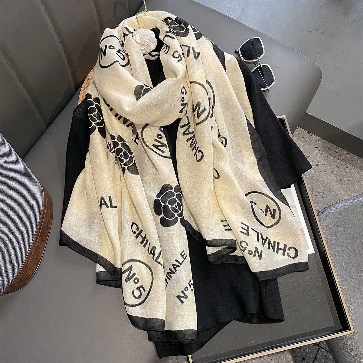Luxury 180x90cm Camellia Printed Scarf for Women Autumn and Winter Cotton and Linen Scarf Warm Sun Protection Neck Protection Shawl Y251208