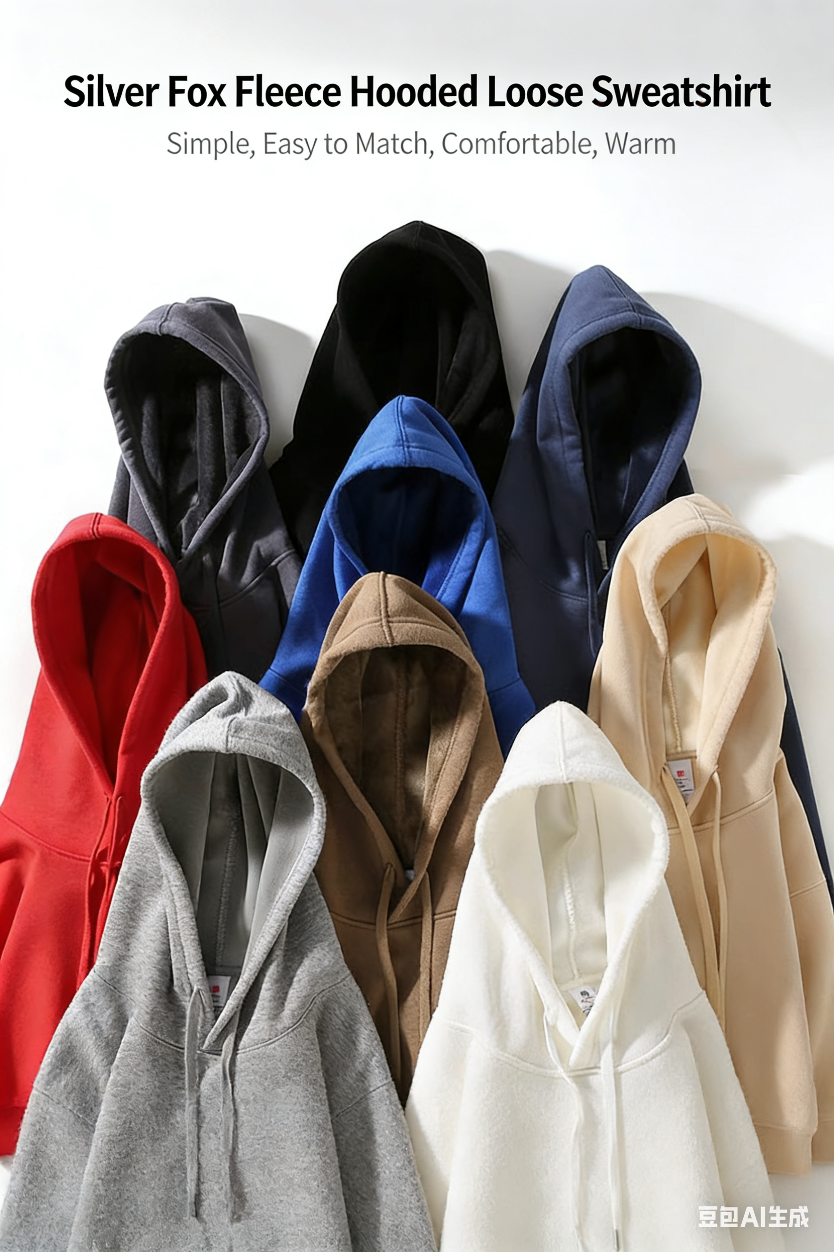 Solid Color Fleece-Lined Hoodie: Warm Loose Silver Fox Fleece Hooded Top for Autumn & Winter