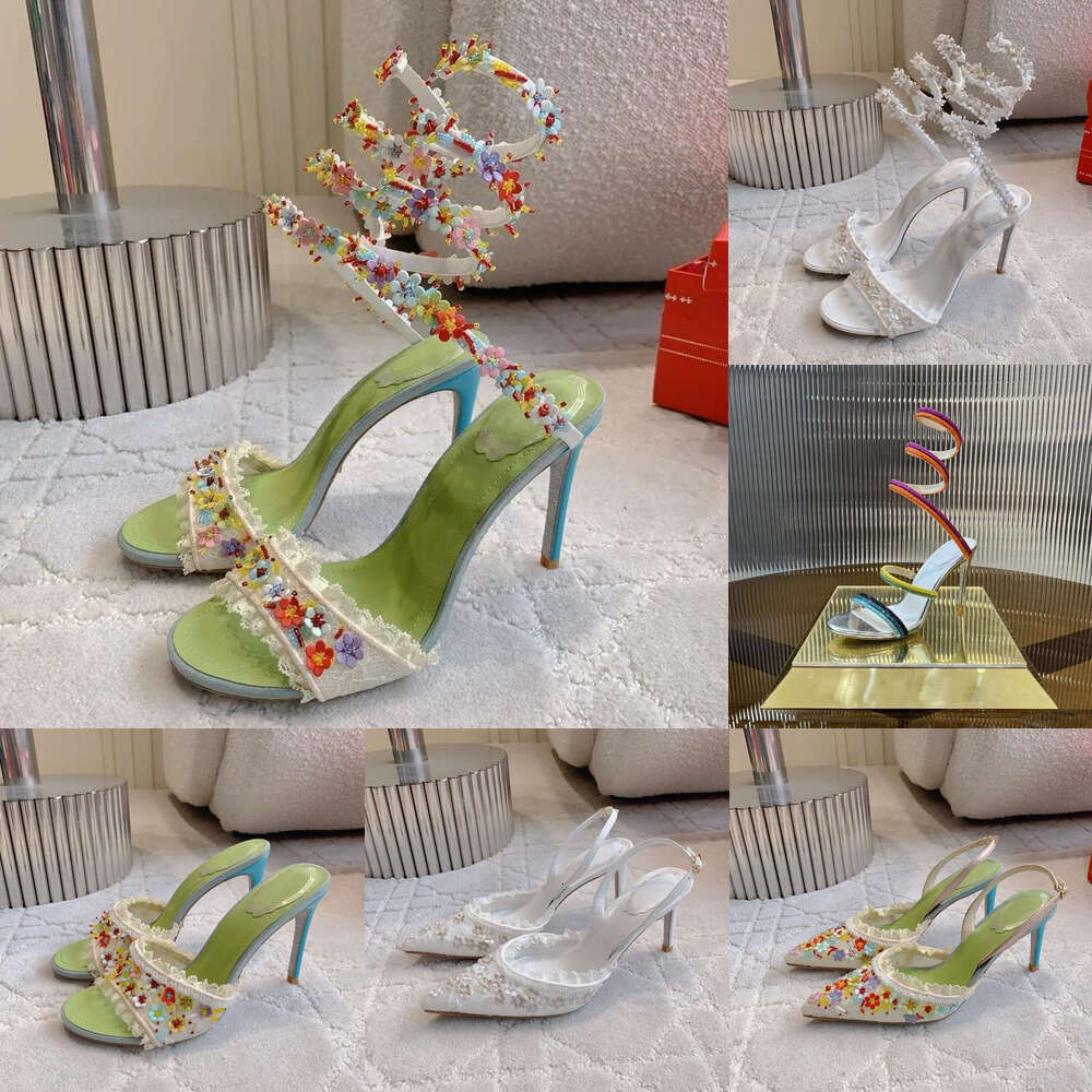 designer shoe woman Luxury Cleo Floral Lace Satin Sandals Snake Stiletto Heel fashion evening Elegant dress sexy party wedding shoes Slip on high heel sandals