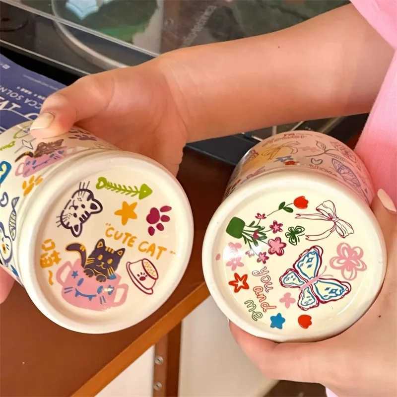 French Style Ceramic g Creative Cute Printed Cat Pattern Household Breakfast Milk Ju Afternoon Tea Coffee Cups H251209