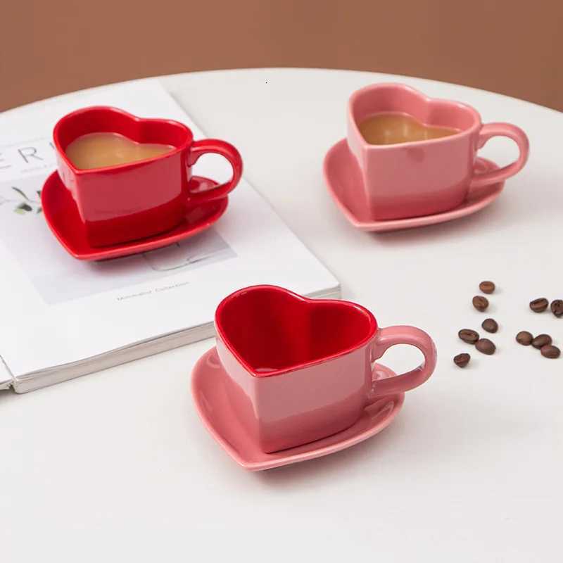 Set High-End Love Coffee Cup Vntines Day Gift Controlled Quantity Fat Reduction Cup Red Ceramic Cup H251209