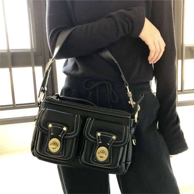 JIAERDI Vintage Moto Biker Black Shoulder Bags Women Retro High Street Leather Chic Pocket Underarm Bag Ladies Y K Handbag Purse