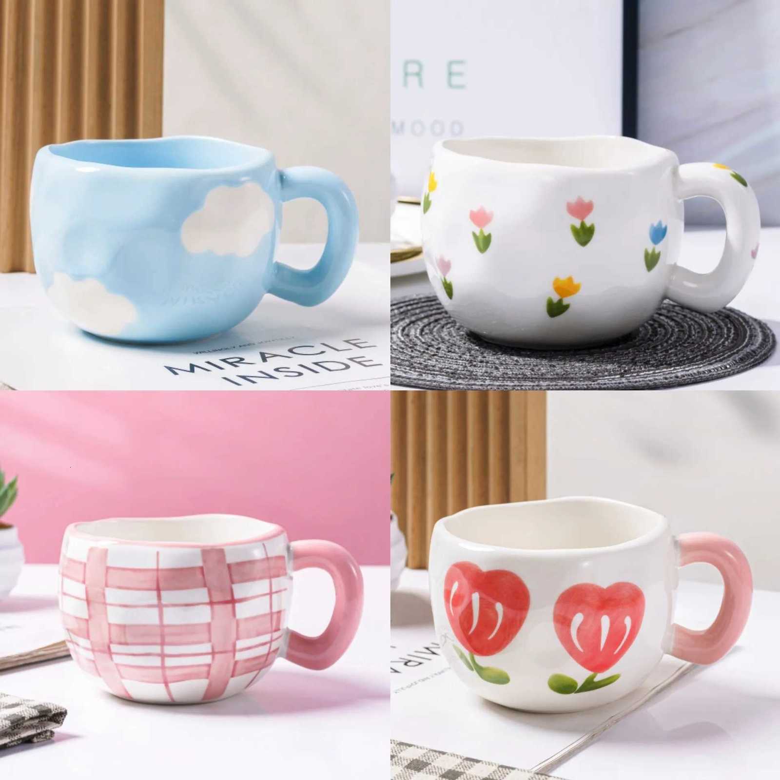 300ML Creative Hand Pinched Irregar Flower Ceramic g Handmade Coffee Cup Breakfast Milk Afternoon tea cups Korean Style gs H251209
