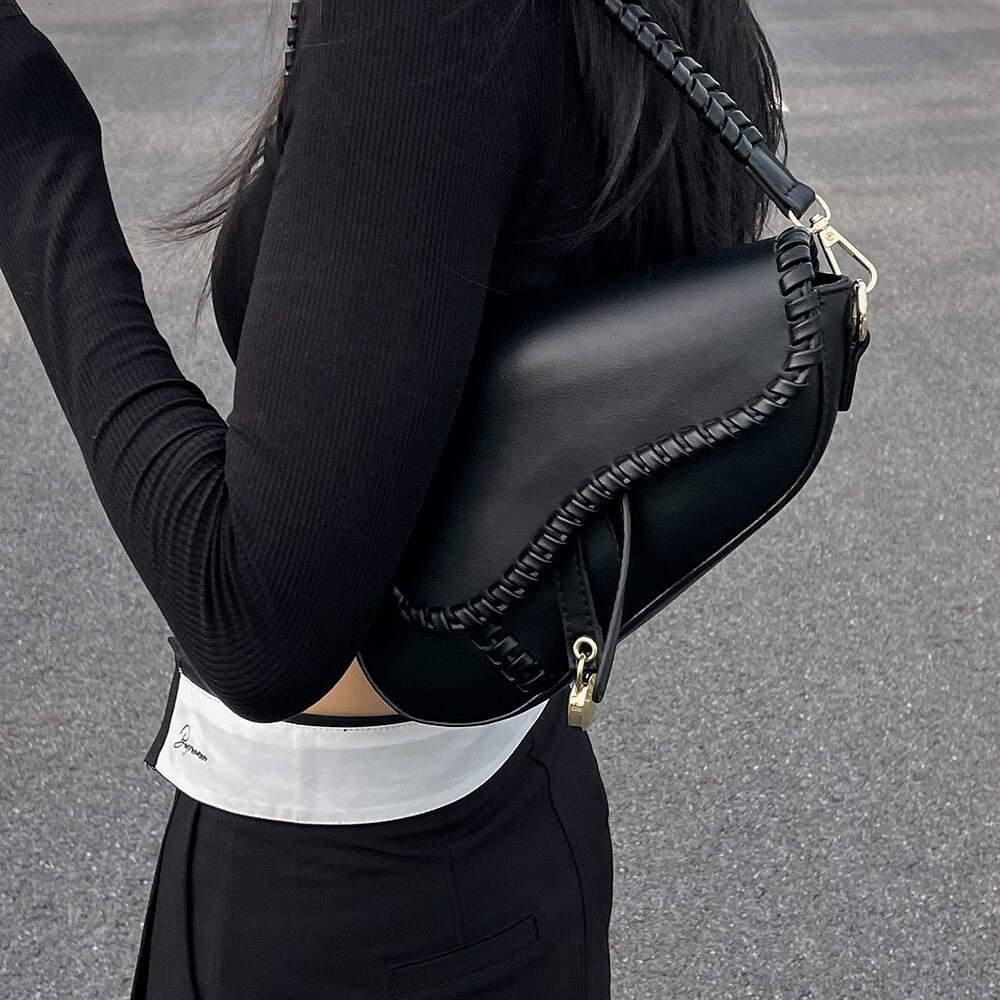 designer bag Capsule Milk Cap JNNG High-end New Black Underarm Saddle Women's Handheld Crossbody Bag