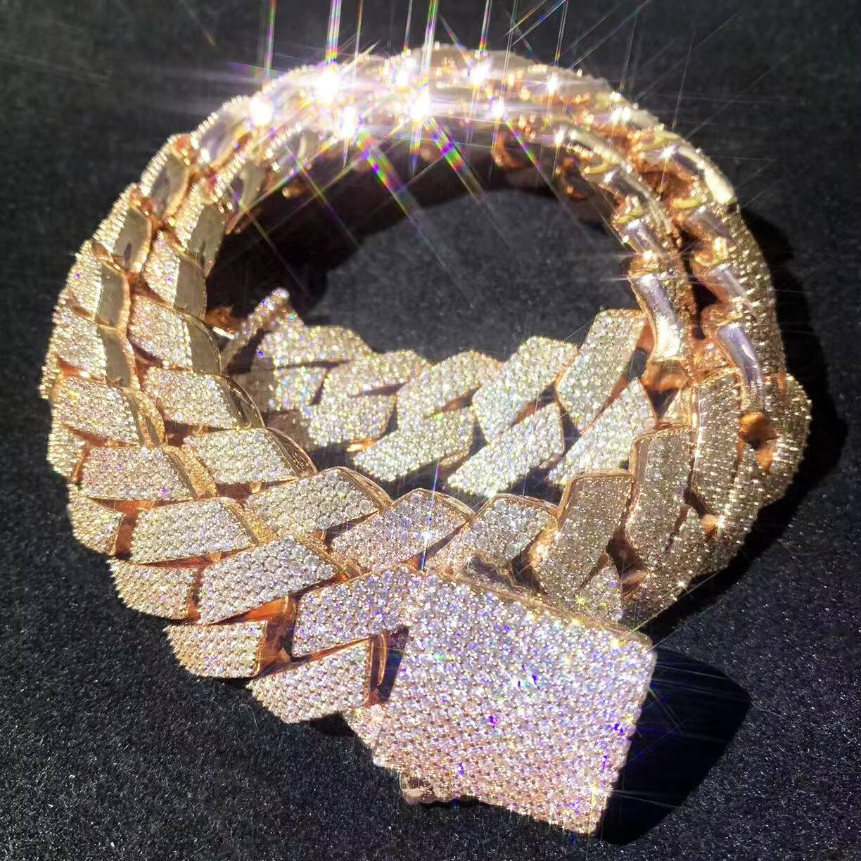20MM Thickness 18K Gold Plated Miami Cuban Chain Round Cubic Zirconia Diamond Hip Hop Brass Metal Cuban Link Chains for Men