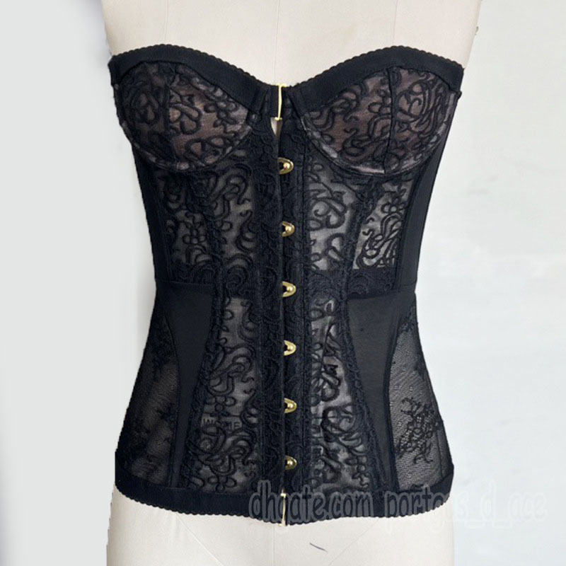 Sexy See Through Push Up Corsets Women Summer Bandeau Tops Embroidered Back Adjustable Bustiers