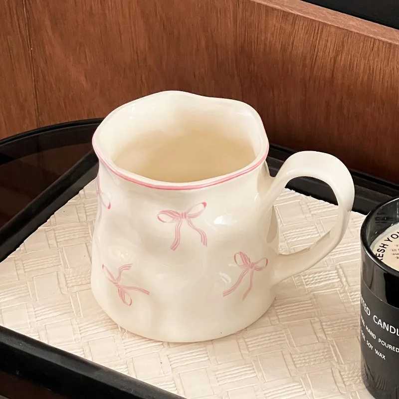 European Ceramic Coffee Cup Creative Hand Knead Bow g Exquisite Afternoon Tea Flower Tea Cup He Milk Breakfast Oatmeal g H251209