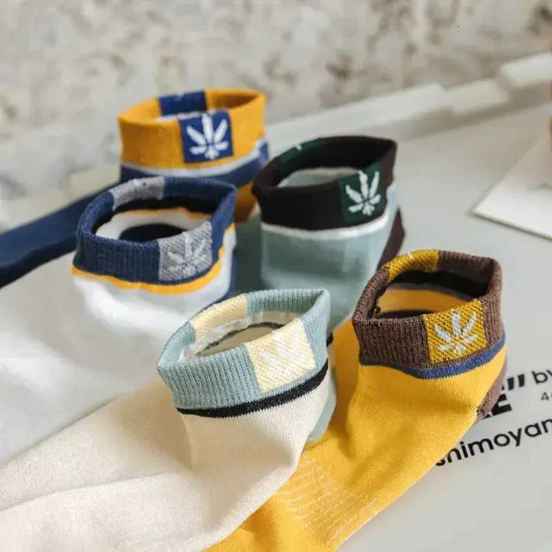 5 pairs of handsome boy color matching mens breathable sports socks maple leaf mens ankle socksT251209