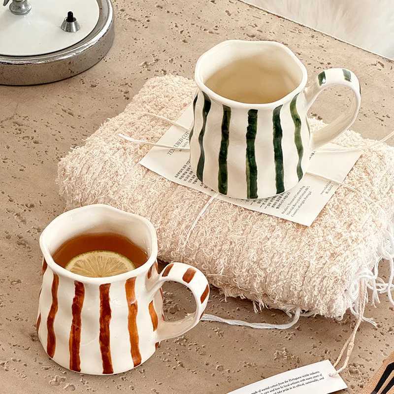 European Ceramic Striped Coffee Cup Irregar Couple g Exquisite Afternoon Tea Flower Tea Coffee Cup He Breakfast Milk g H251209