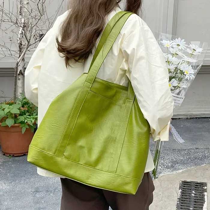 Soft PU Leather wen handbag Large Capacity Ladies Shopping Shoder Bag Casual big Tote fem Hand bag green bolsas Y251209