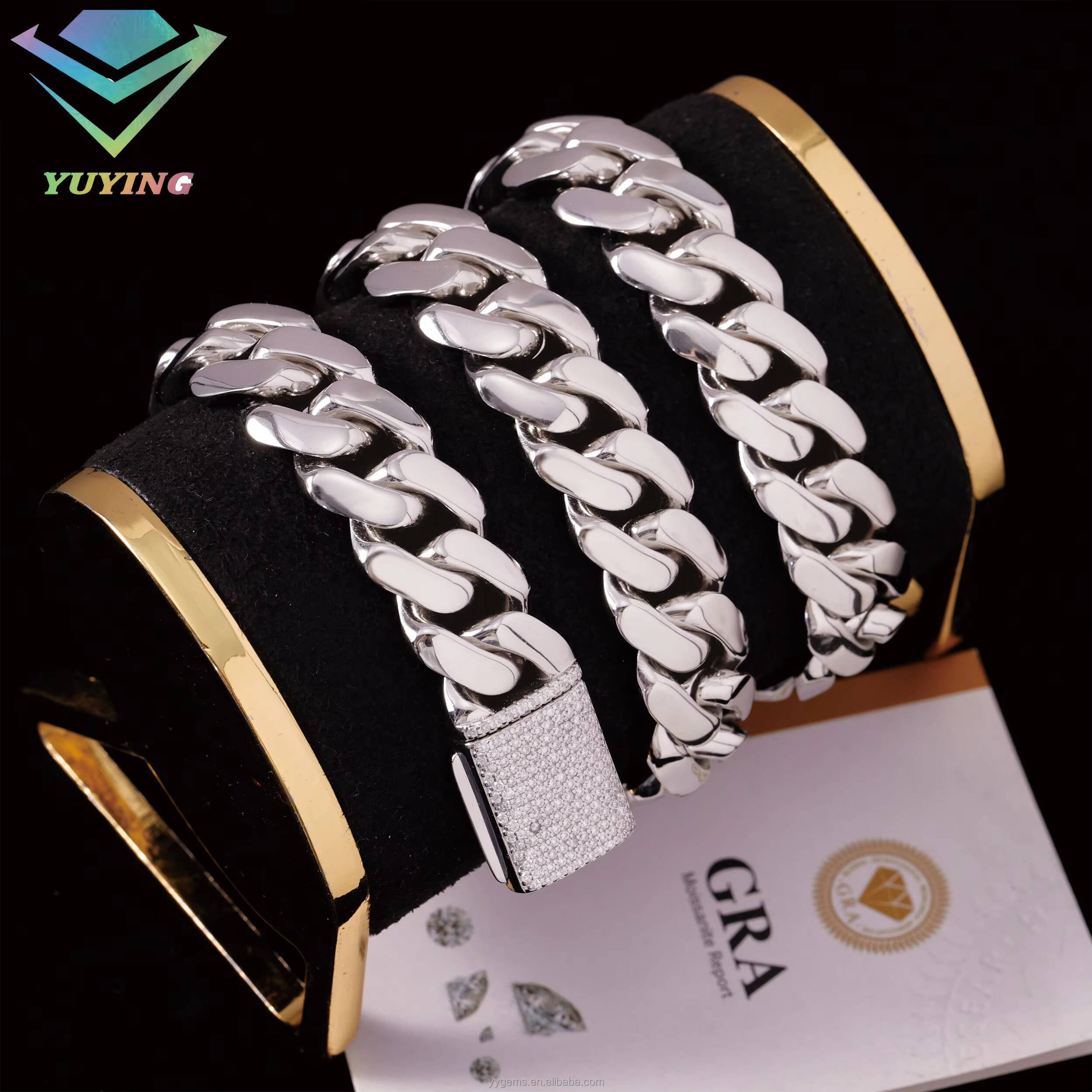 High Polished White Gold Plated 16MM 18MM Miami Cuban Link Chain Solid Silver Men Chain Moissanite Lock Cuban Chain Necklace