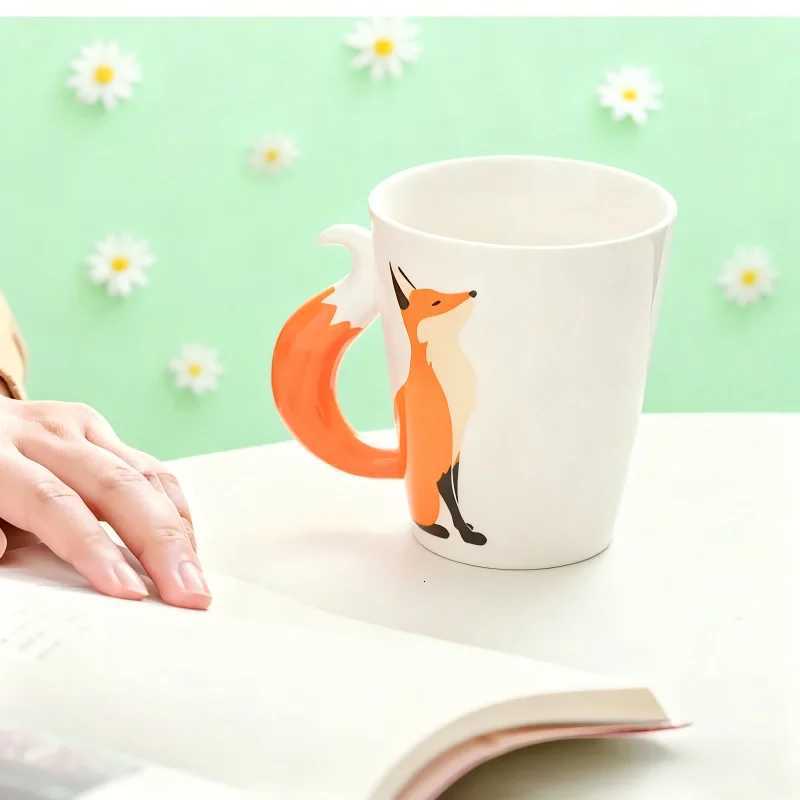 360ML Ceramic Fox g Creative Fox Tail Handle Water Cup Cartoon Coffee Breakfast Milk g He Off Water Cup Gift H251209