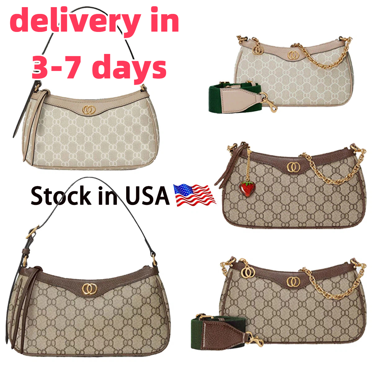 Designer Bag Classic Shoulder Bags Ophidia Bag Women Classic Handbag Designer Messenger Underarm Bag Lady Purse Brown Wallet Letter with Strawberry Leather Bag 001