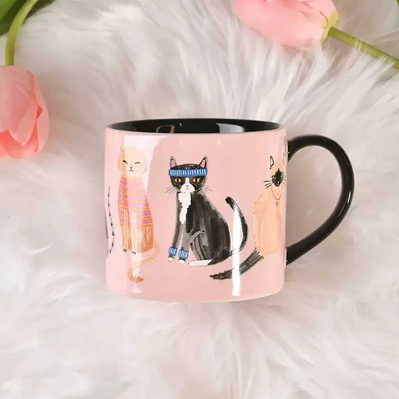 450ml Ceramic Cute Cartoon Cat Oatmeal Breakfast Cup Coffee g Water Tea Milk Cup Drinkware Gift H251209