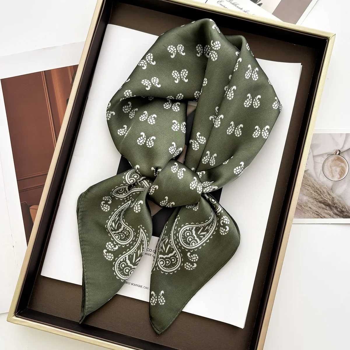 Luxury 70cm Womens Soft Satin Square Scarf Floral Print Wrap Foulard Handkerchief Bandanas Neck Hair Skinny Tie Scarves Shawls Y251208