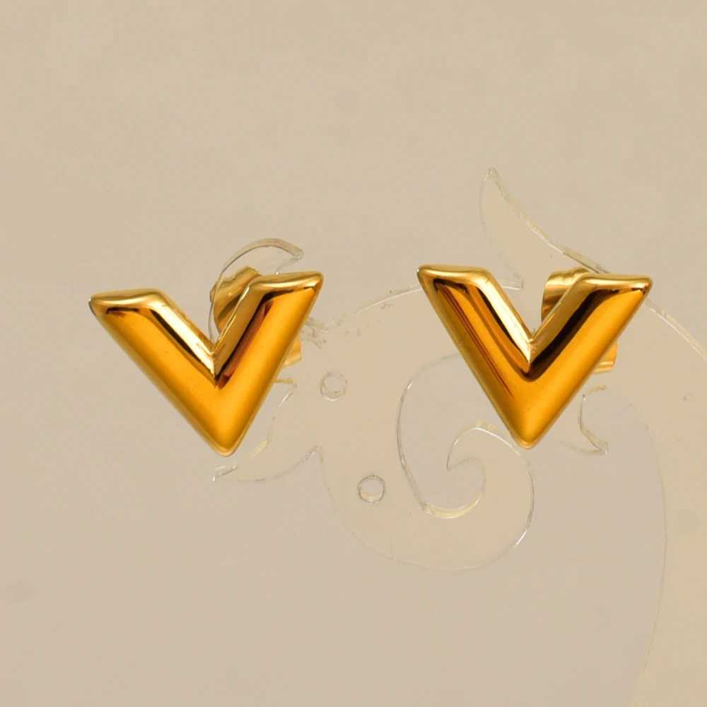 E147 Golden V-shaped small stud for womens fashion Korean style simple letter personality stainless steel earrings K251209 H260129