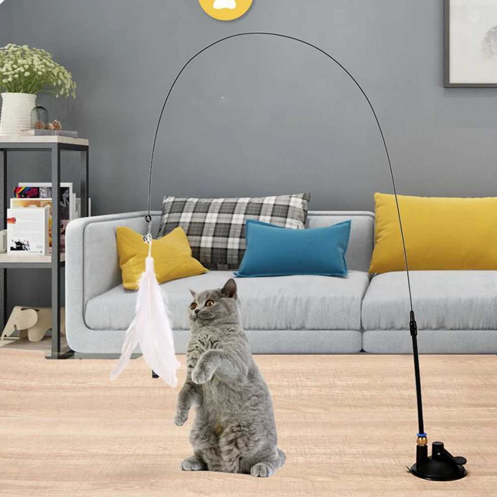 2025 Cat Teaser Wand Toy With Detachable Feathers Strong Suction Cup Interactive Pet Play Pole for Kitten Training Toys M251209