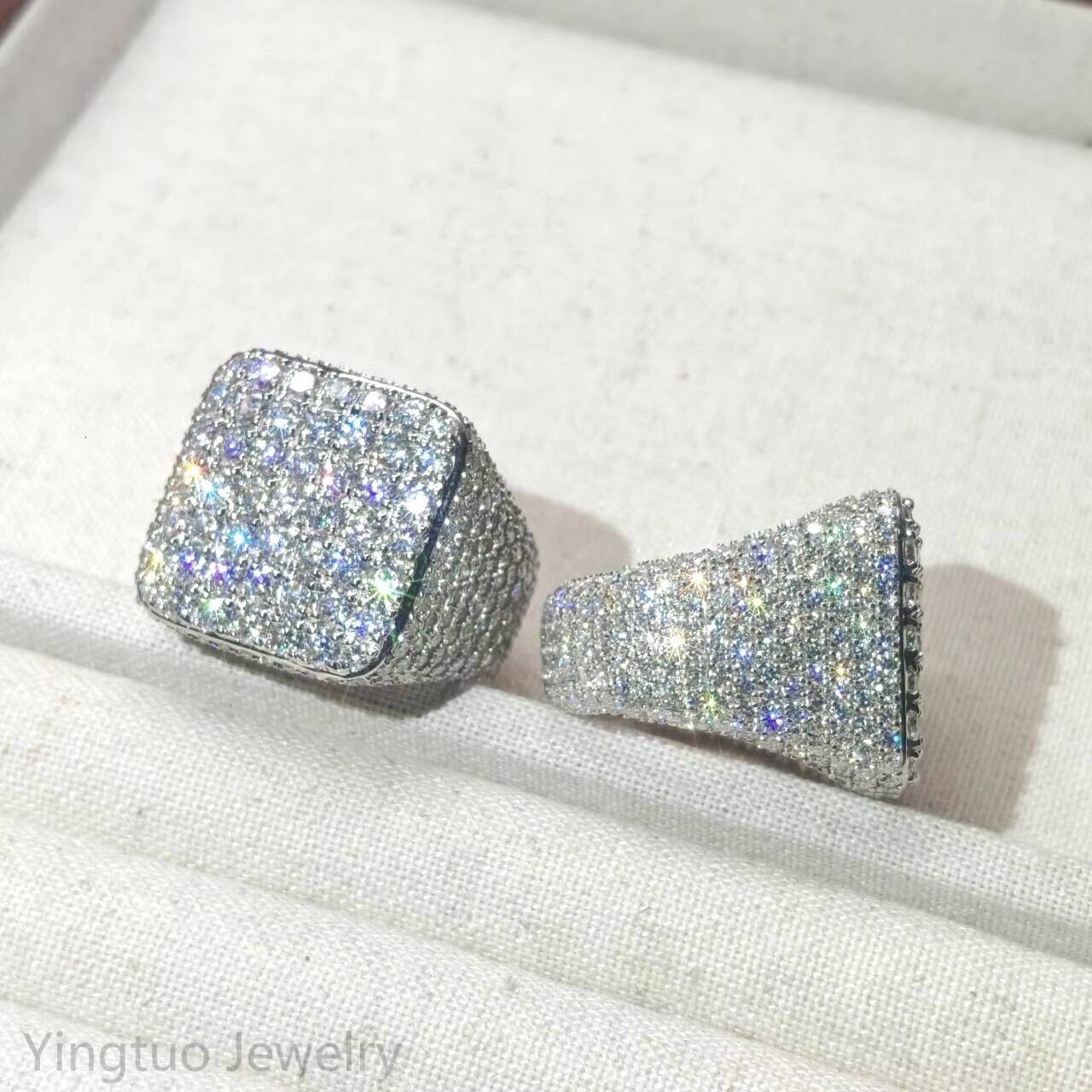 Fashion HIPHOP 925 Silver Iced Out Moissanite Diamond Ring 18k Gold Plated Ring for Men