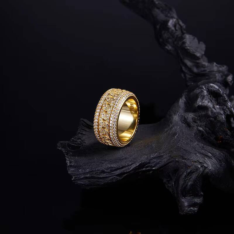 Hot Selling Moissanite Wide Band Ring S925 Silver 18K Gold Plated Iced Out Design for Men and Women Hip Hop Jewelry Ring