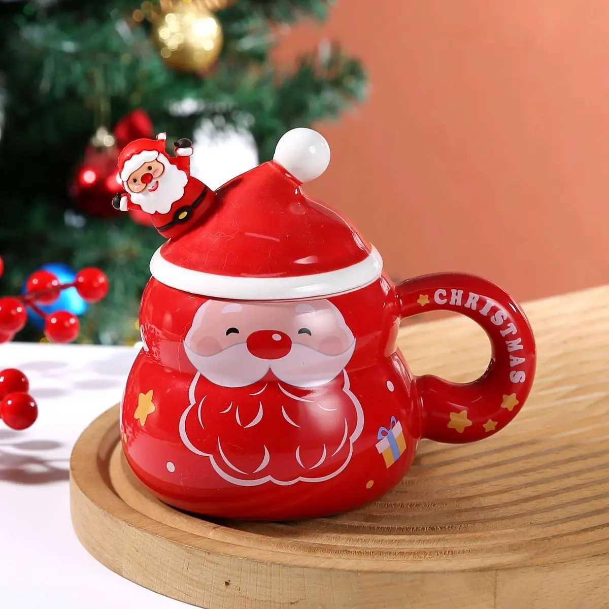 Creative Christmas Water Cup Cute Santa Claus with Lid Ceramic g Gift High Value Couple H251209
