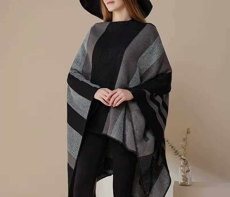 Luxury Thick double-sided imitation patchwork warm fashionable womens cloak shawl outer coat for autumn and winter Y251208
