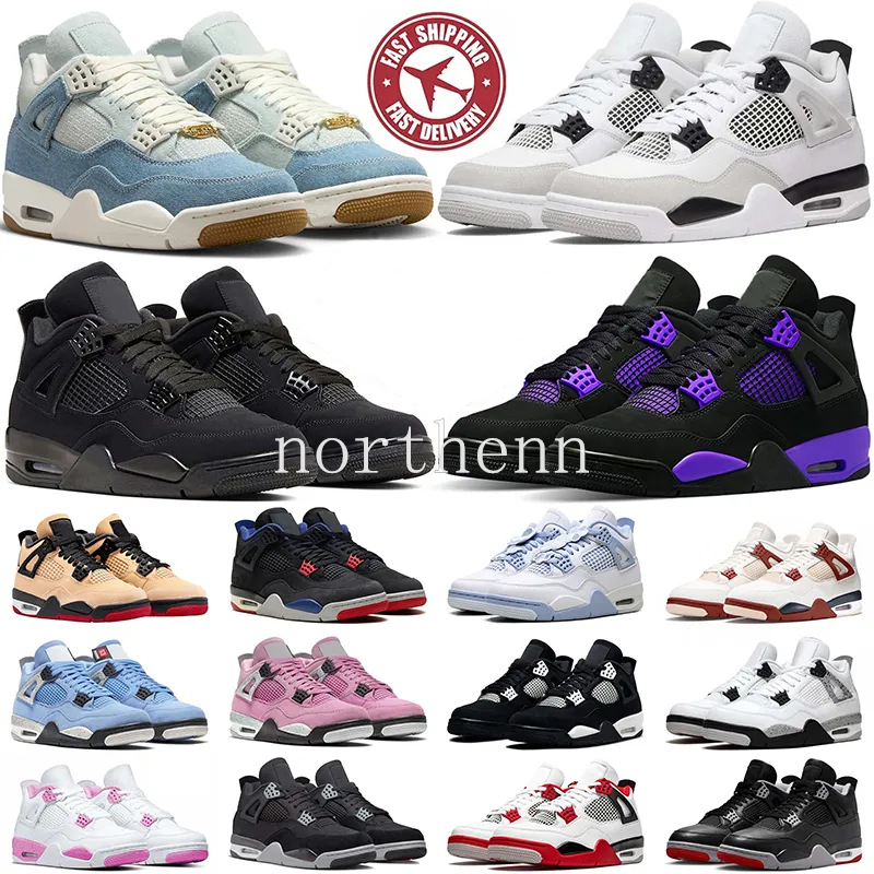 Original Box Designer Basketball shoes Men Women 4s Sneakers Worn Blue Panda Military Black Cat 2025 Purple Thunder Cool Grey Bred Sports Mens Trainers Sneake