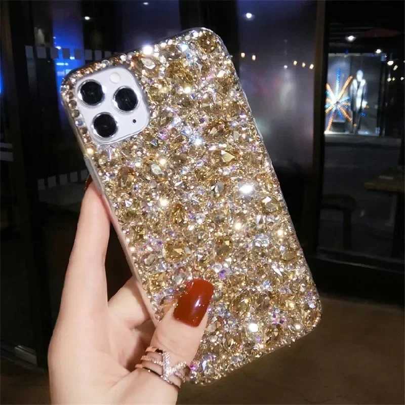 Glitter Fl Gold Diamond Crystal Phone Case for IPhone 15 14 13 12 16 Pro Max Casing Wen Luxury Bling Rhinestone TPU Cover C251209