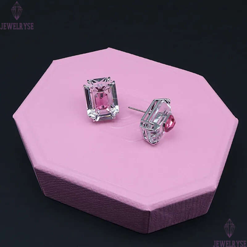 Luxury elegant square designer earrings for women silver lovely romantic pink crystal cz zircon earring earings ear rings jewelry