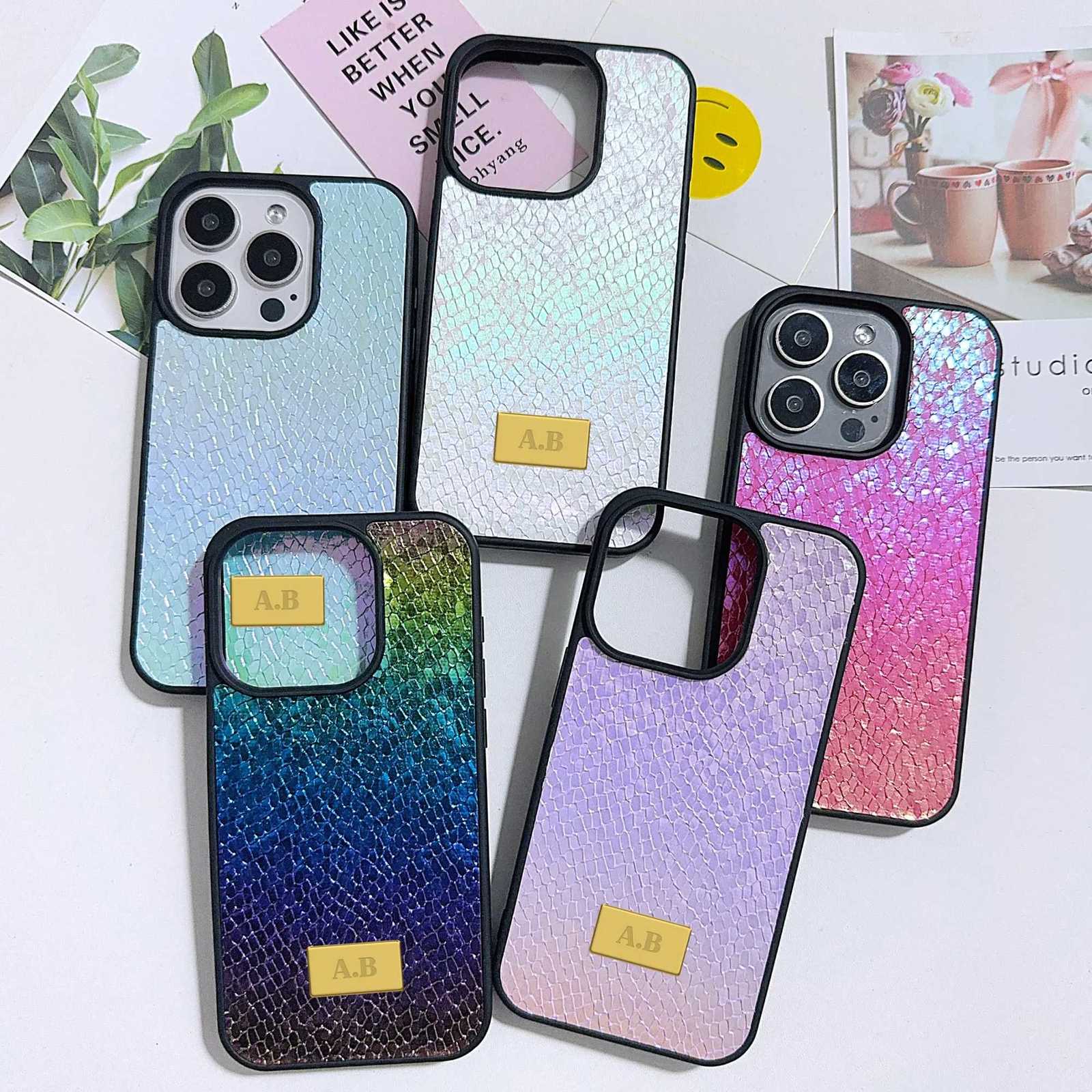 Custi name Metal letter Shiny snakeskin leather hard Case for iPhone16 15 14 Phone Cover 13 12 11 Pro Shockproof Back Funda C251209
