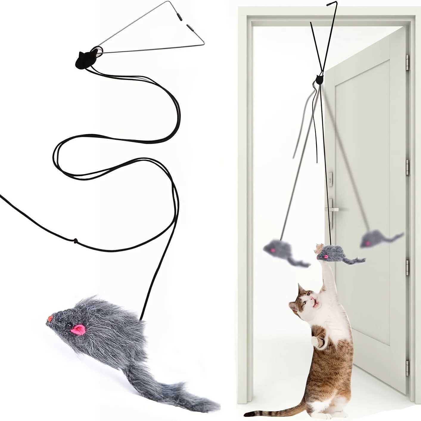 Interactive Door Hanging Cat Toy with Black Mouse Teaser - Entertain and Exercise Your Cat Toy for Indoor Cats Play Supplies M251209