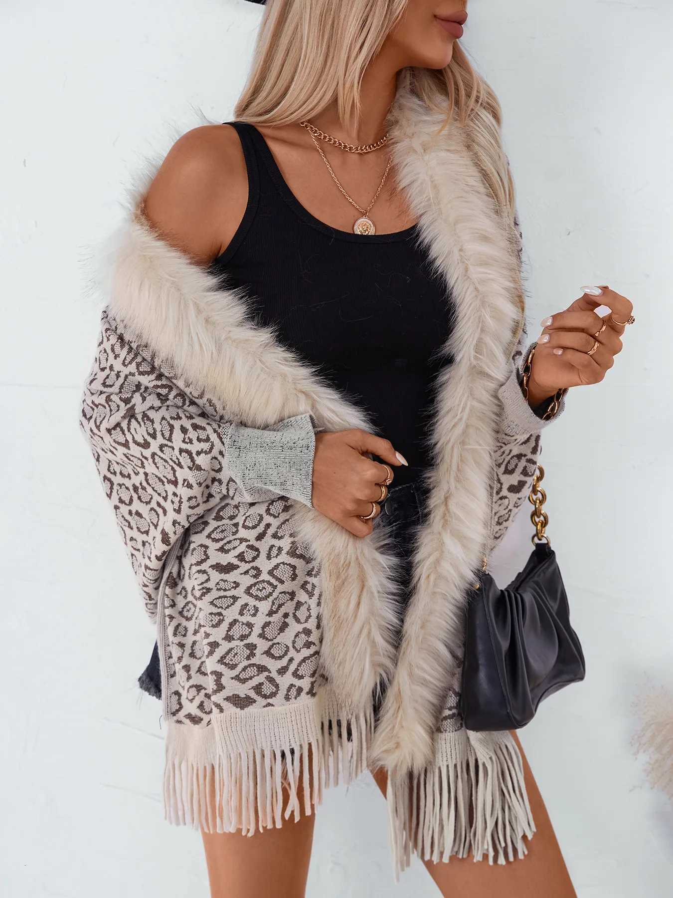 Luxury Faux Fur Leopard Print Ponchos Coat Imitation Cashmere Women Winter Warm Shawls Wraps Pashmina Thick Sleeves Capes Blanket Scarf Y251208