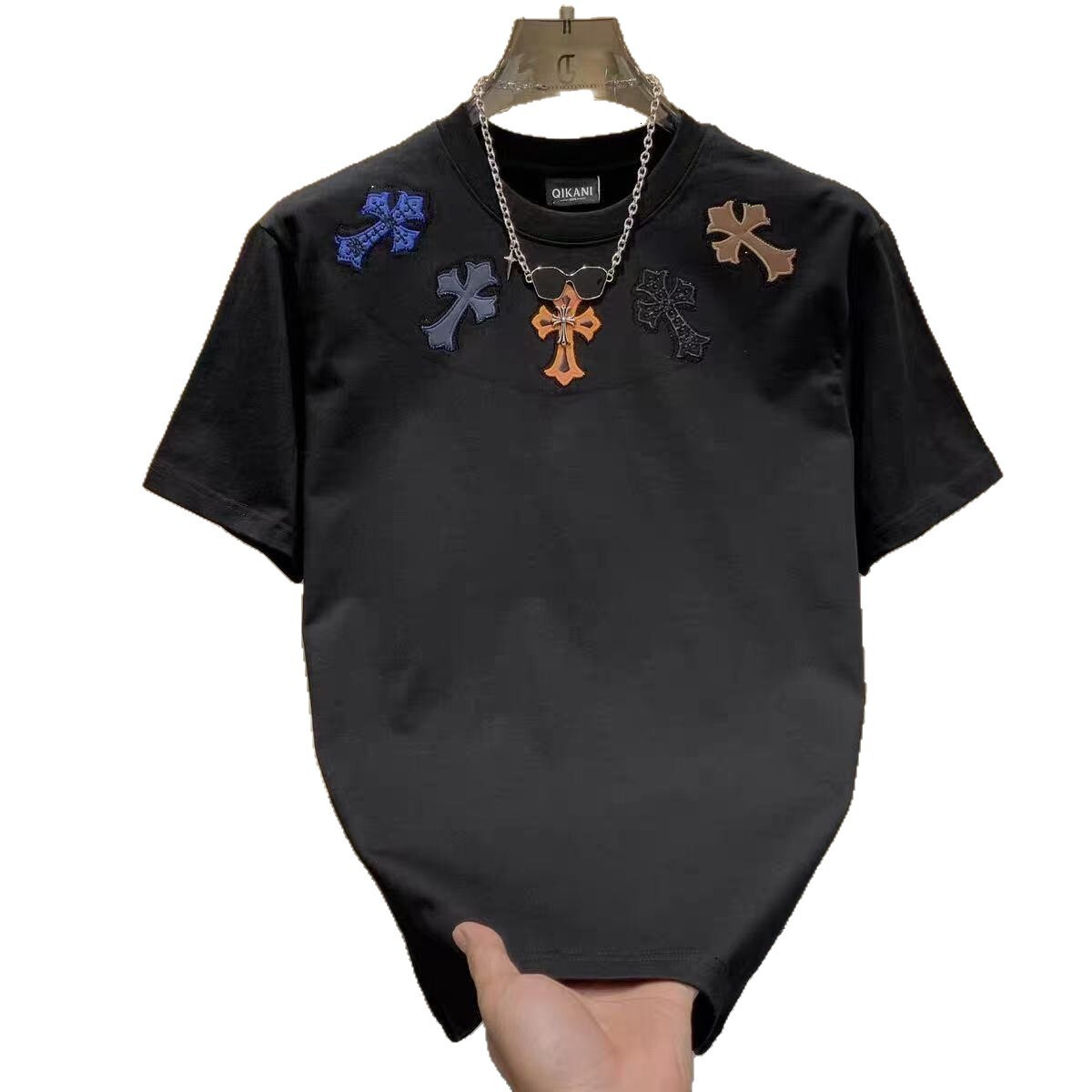 Designer Luxury Clothing Trendy Brand Personality Cross Short Sleeve T-shirt For Men 2025 Summer Fashion Casual Versatile Breathable Half Sleeve Top