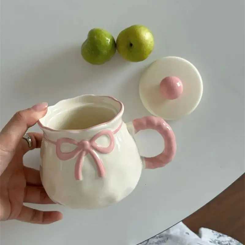 Cute Bow Ceramics g Cups Coffee Milk Drinks Ceramics Handle Cup with Box Girls Gift H251209
