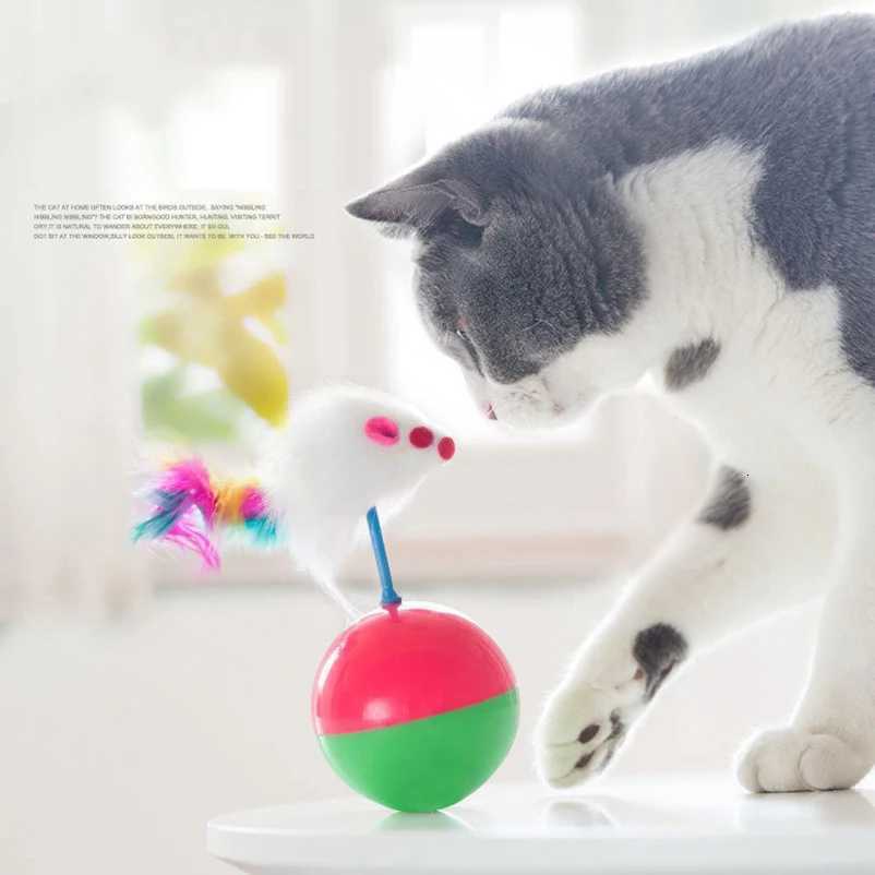 Pet cat toys durable colorful feathers Mimis favorite fur mouse tumbler kitten cat toys play ball catch cat supplies 2 pcs M251209