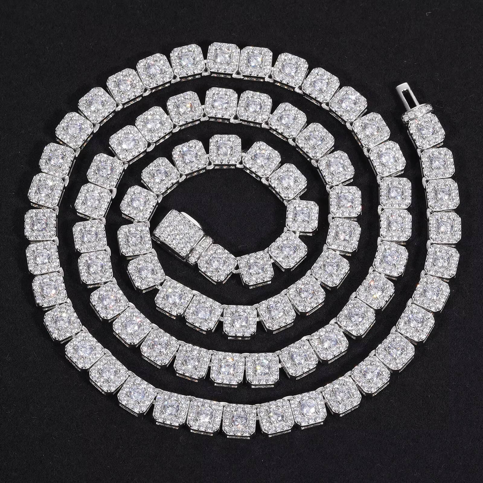 Hip Hop Classic Tennis Chain Necklace 6mm 925 Sterling Silver VVS Moissanite Diamond Fine Jewelry Necklace for Men Women