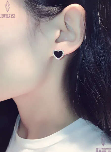 925 sterling silver heart stud earrings women 18K rose gold shining crystal ear rings jewelry for party