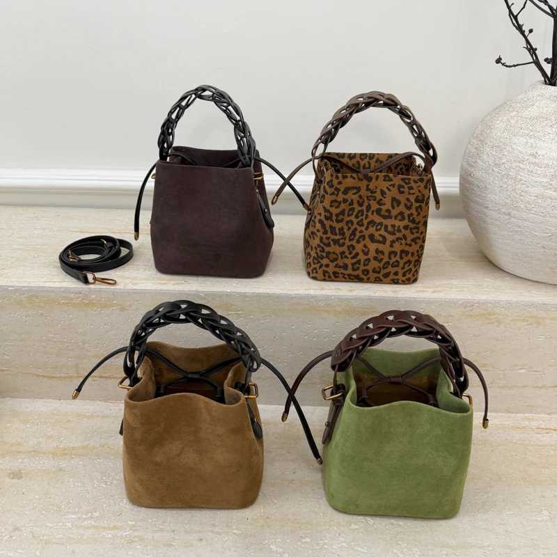2025 Autumn Lat Drstring Bucket Handbags For Wen Faux Suede Leopard Prints Shoder Crossbody Bag With Braided Top-Handle Y251209