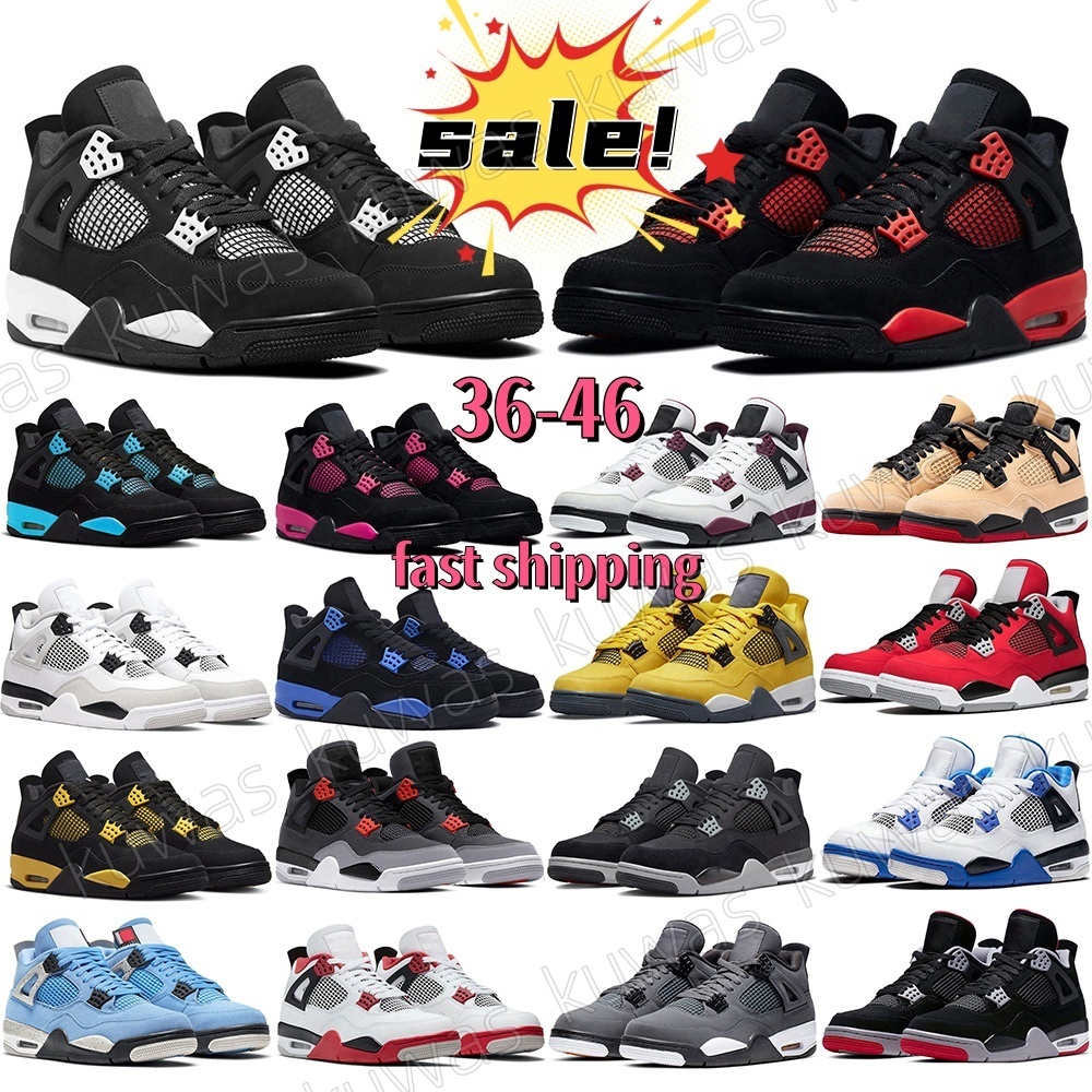 Basketball Mens Womens Running Shoes 4 Sports Military Black Fire Red White Thunder Bred Outdoor Sneakers Runners 36-46