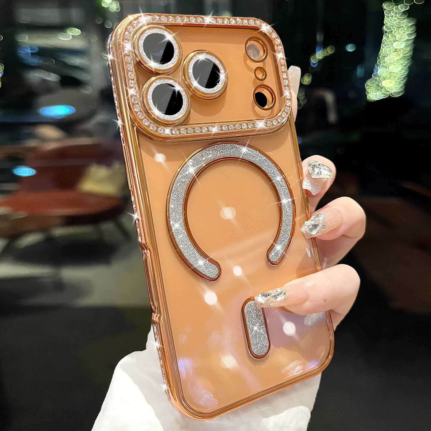 Luxury Glitter Diamond Magnetic Case for iPhone 17 16 15 14 11 13 12 Pro Max Cases Wireless Charing Lens Protector Coque C251209