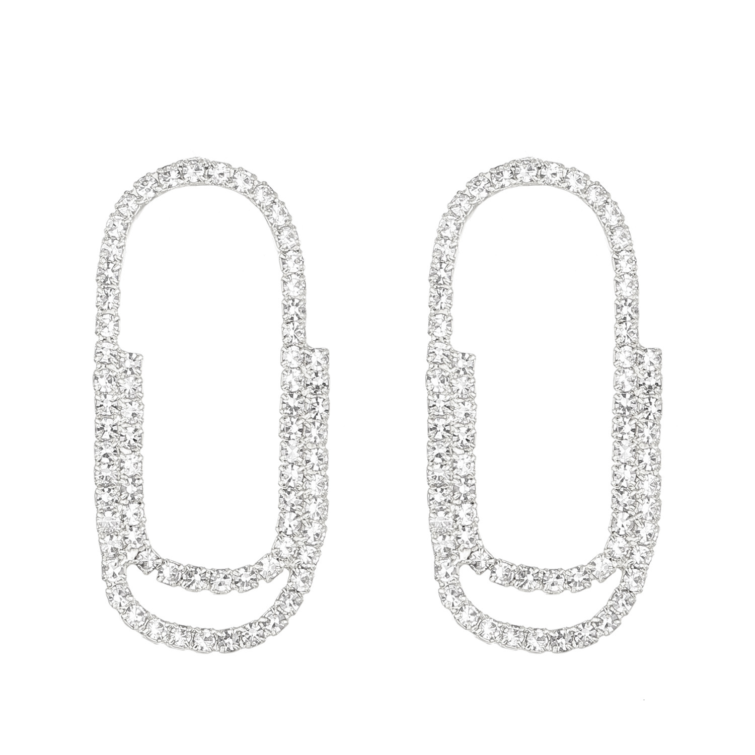 New designer Full Dia Paperclip For Women Simple Design Geometric Pin free shipping Stud Earrings Internet Celebrity Super Shiny luxury Ear Jewelry