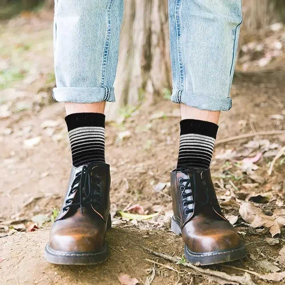 5/10 Pairs Men Fashionable Striped Pattern WoolSocks Warm Winter Mid Length Socks Thickening Soft Cold-resistant Men Boots SocksT251209