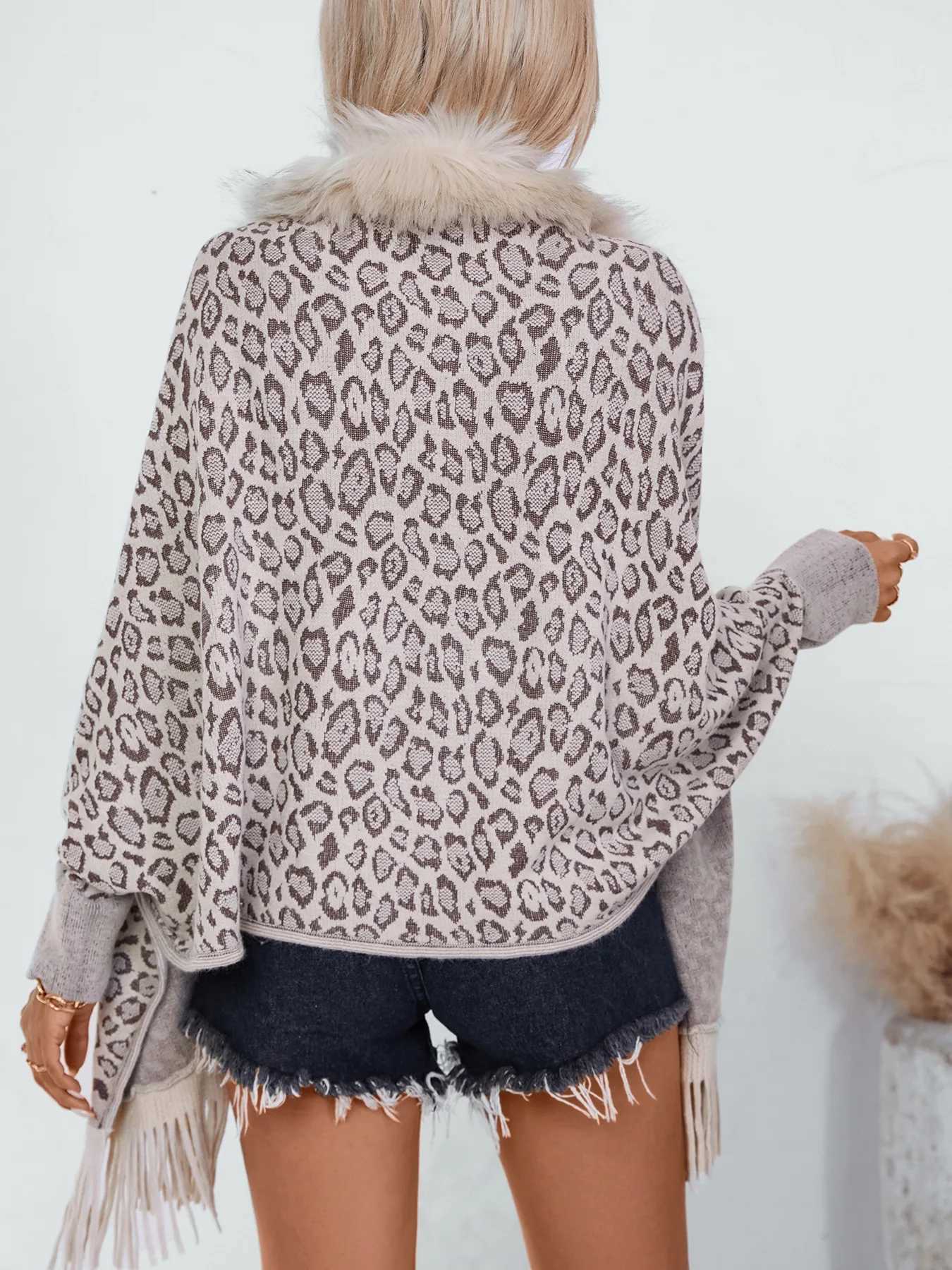 Luxury Faux Fur Leopard Print Ponchos Coat Imitation Cashmere Women Winter Warm Shawls Wraps Pashmina Thick Sleeves Capes Blanket Scarf Y251208