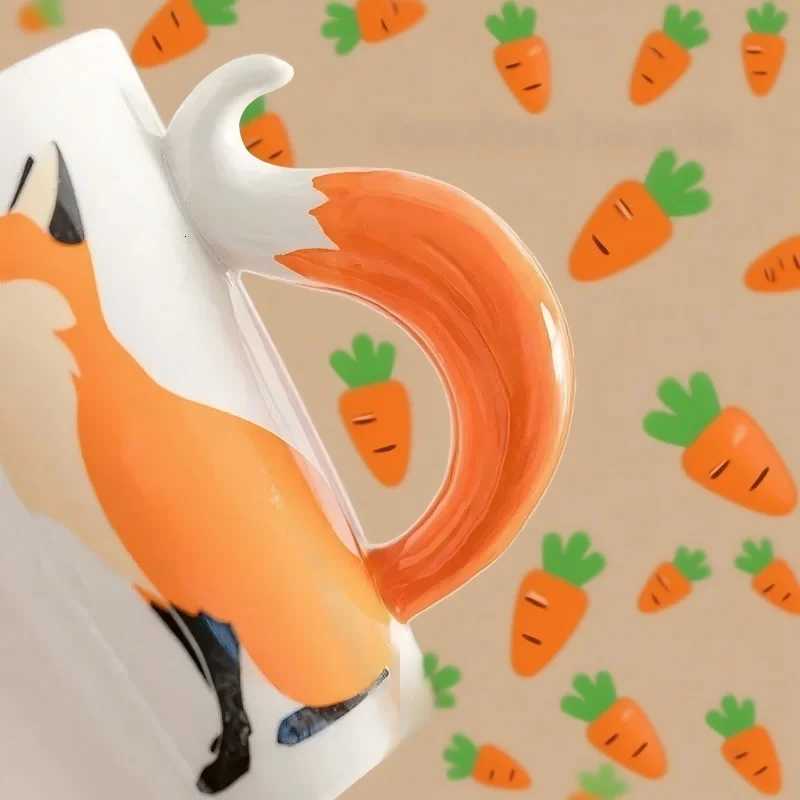 360ML Ceramic Fox g Creative Fox Tail Handle Water Cup Cartoon Coffee Breakfast Milk g He Off Water Cup Gift H251209
