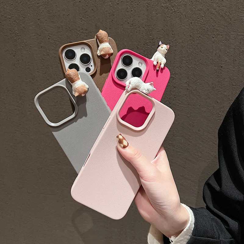 Cute 3D Cartoon Lying Cat Lychee Pattern Leather Phone Case For iPhone 17 16 15 14 13 12 11 Pro Max Plus X XS Lovely Soft Cover C251209