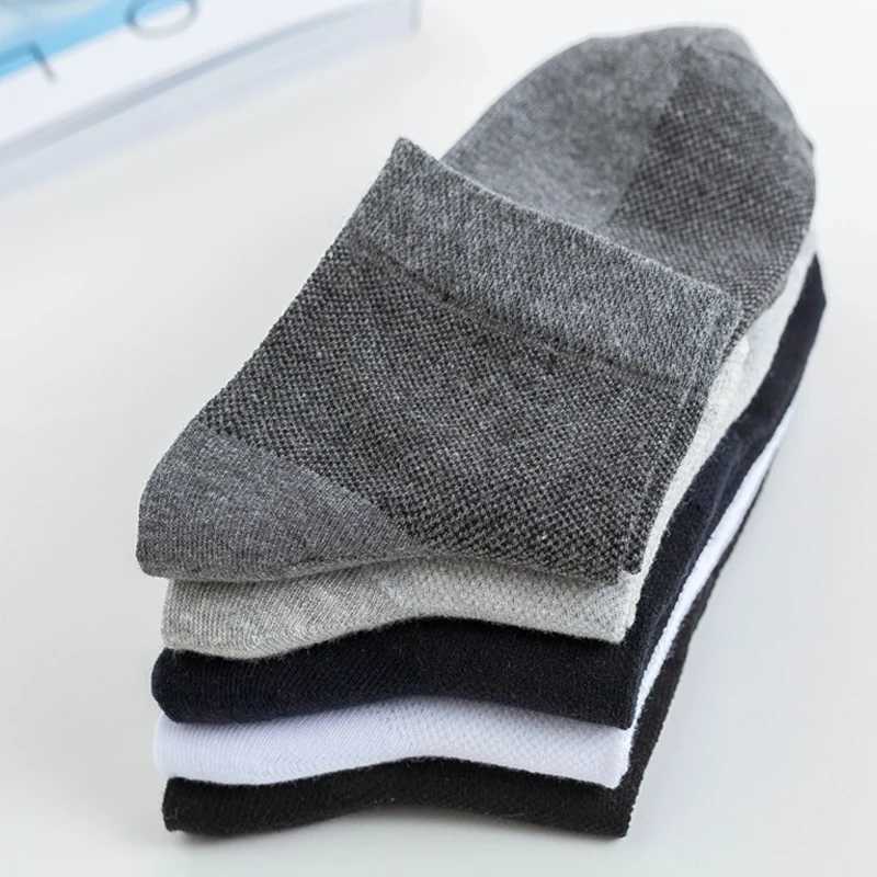 5Pairs Men Mesh Socks Organic Cotton Breathable Black White Business Sock Casual Athletic Spring Summer for Male Size EUR38-45T251209