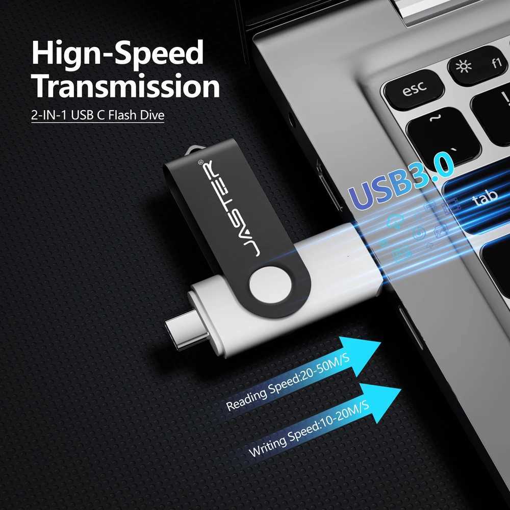 JASTER TYPE-C USB30 2IN1 High Speed Pen Drive 128GB Business Gift USB 30 Flash Drive 64GB Metal Memory Stick 32GB Pendrive 16G C251209