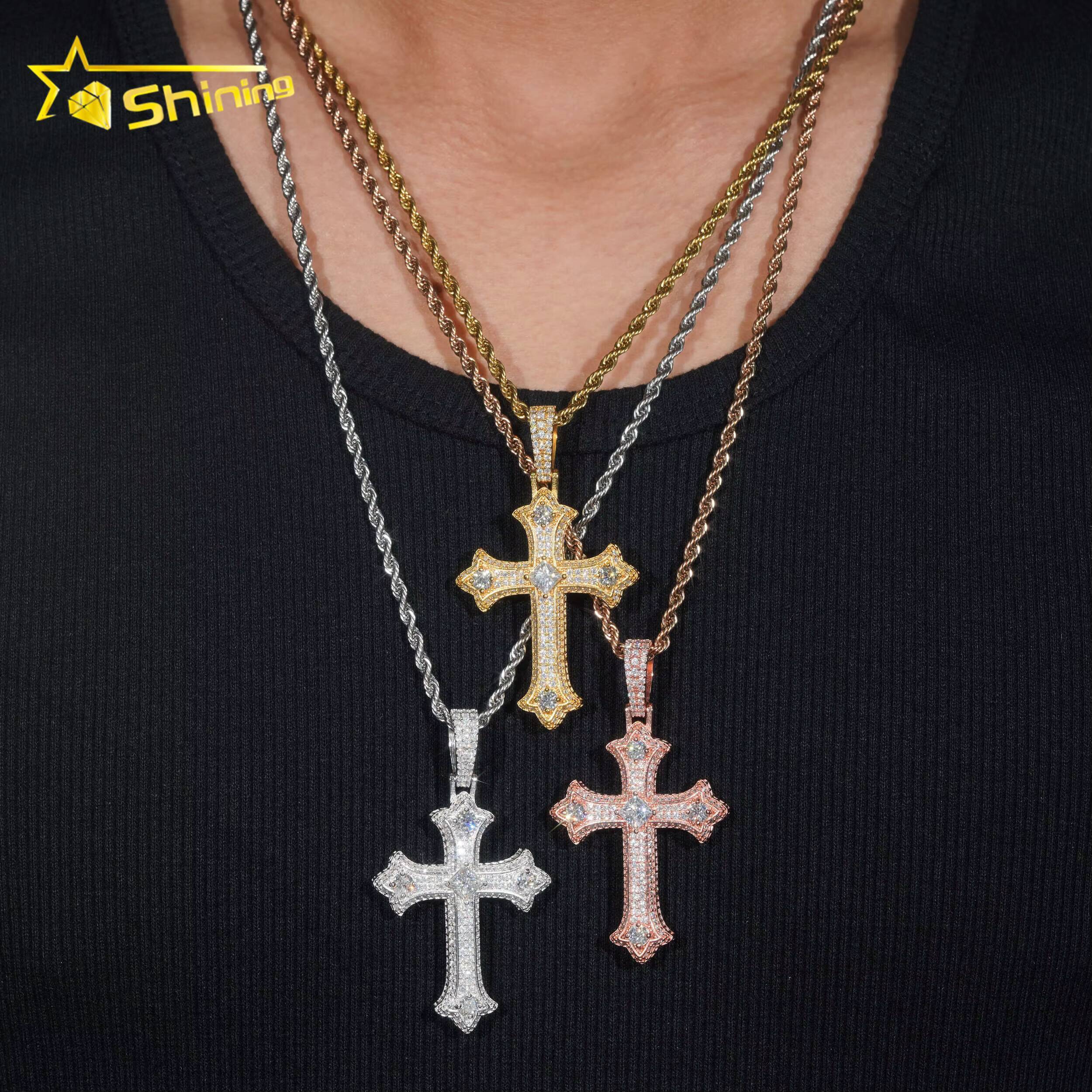 No Tarrifs USA Warehouse Stocks GRA Cert 925 Sterling Silver Hip Hop Iced Out VVS Moissanite Diamond Cross Pendant