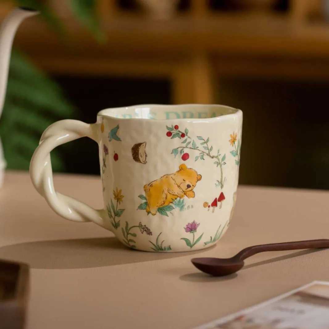 Fabric Texture Fairy T Forest gHe Off Fried Dough Twists Handle Cartoon Bear Ceramic CupBreakfast Milk Coffee Cup H251209